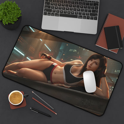 Tifa Lockhart Mouse Pad – Combat Game Gaming Mouse Pad, Stylish Gamer Desk Decor featuring reclining combat artwork on a premium stitched gaming desk pad