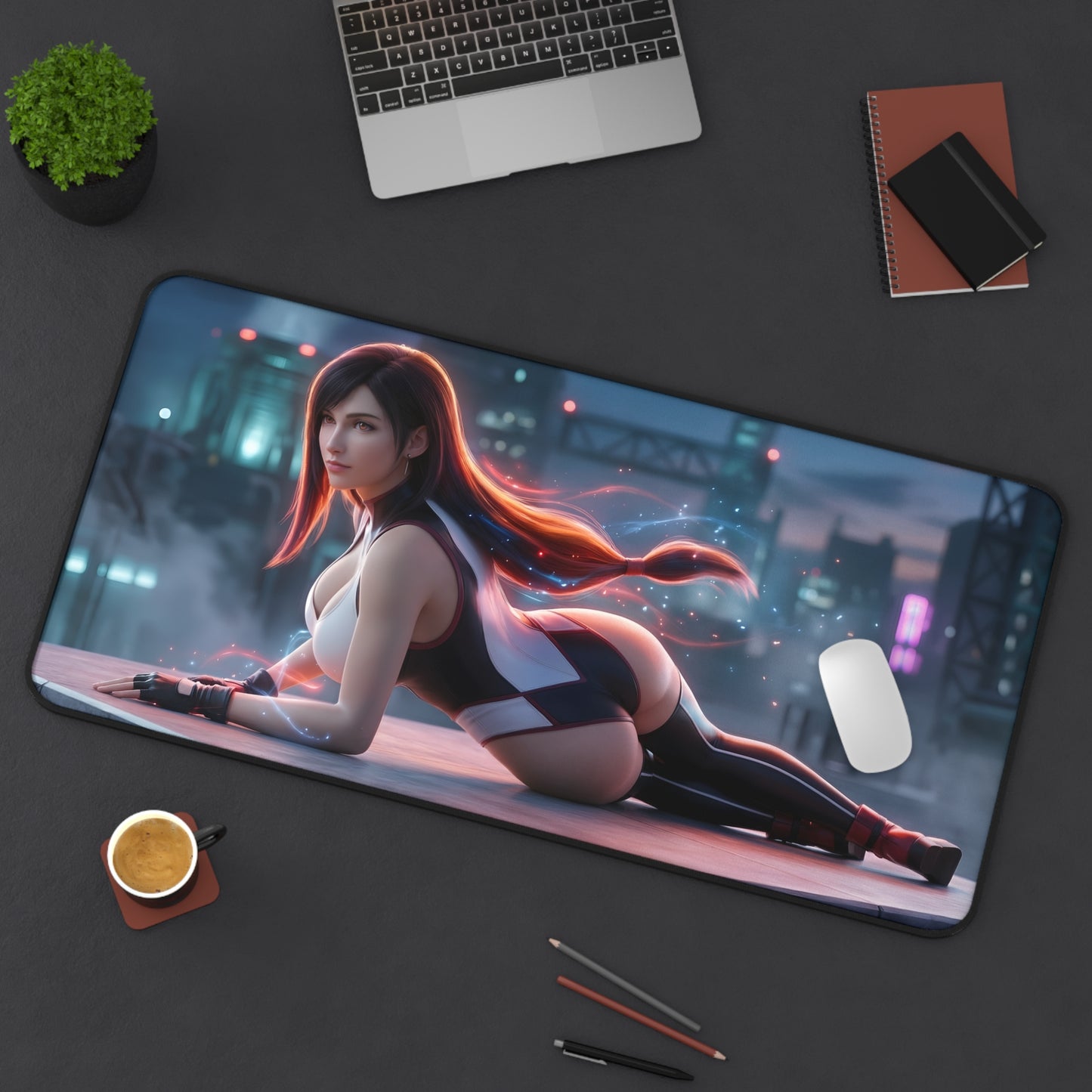 Tifa Lockhart Mouse Pad – Final Fantasy Gaming Mouse Pad, Stylish Gamer Desk Decor on modern gaming desk with vibrant character art