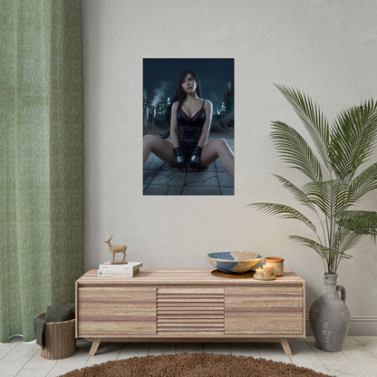 Tifa Lockhart Poster / Tifa Lockhart Wall Art / Tifa Lockhart Art Print / Final Fantasy VII Poster — cinematic Tifa sitting, refined RPG wall art