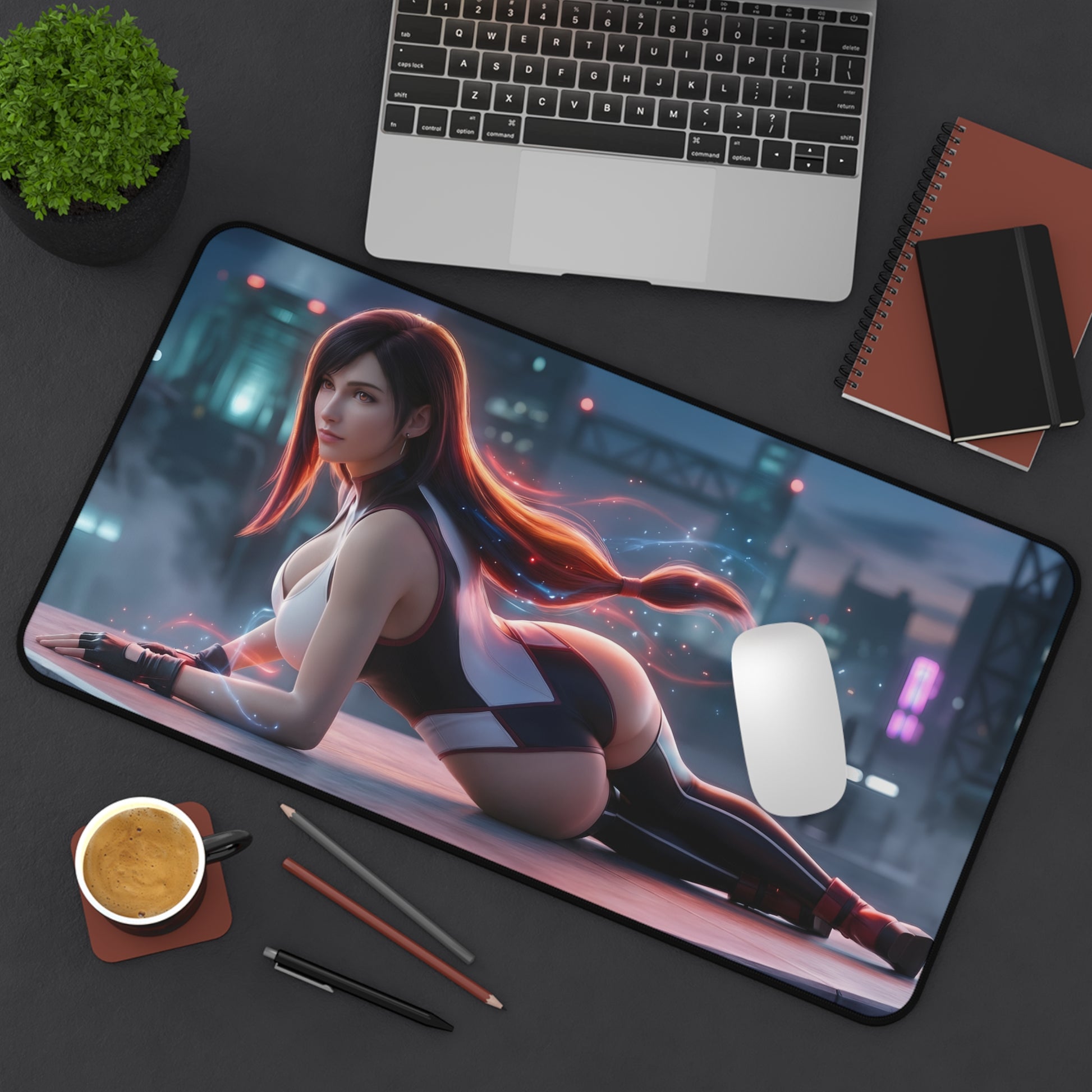 Tifa Lockhart Mouse Pad – Final Fantasy Gaming Mouse Pad, Stylish Gamer Desk Decor showing character artwork on a large gaming desk mat