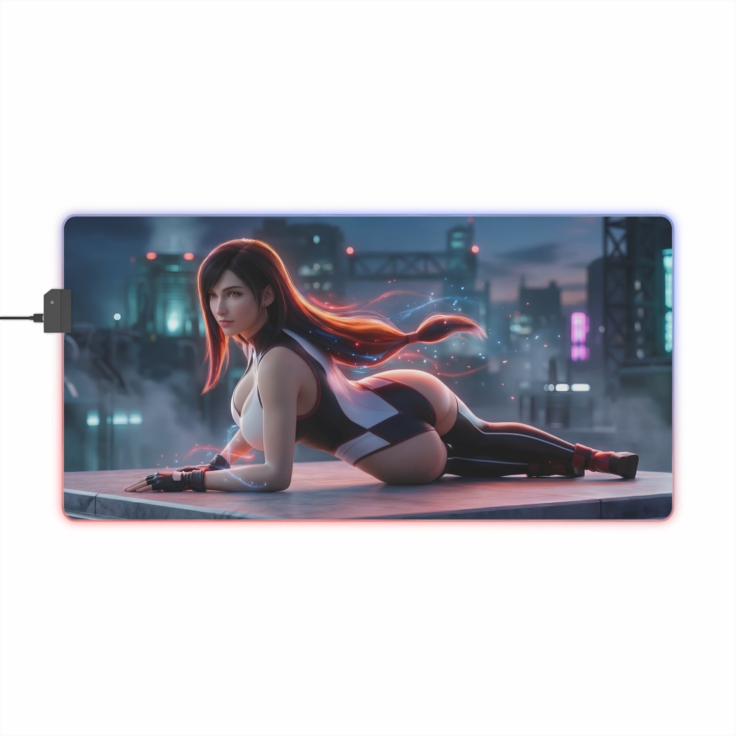 Tifa Lockhart RGB Mouse Pad – Final Fantasy Illuminated Gaming Desk Mat, Gamer Room Decor - HD character art with RGB edge lighting