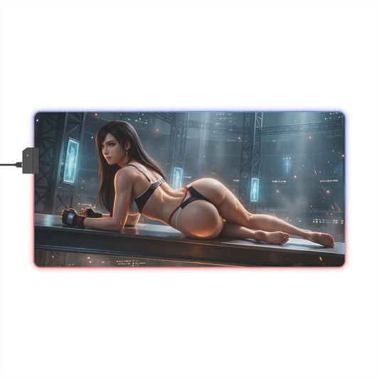 Tifa Lockhart RGB Mouse Pad – Final Fantasy Illuminated Desk Mat, RPG Gamer Decor featuring HD character art, RGB edge lighting, extended anti-slip desk mat