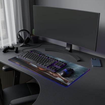 Tifa Lockhart RGB Mouse Pad – Final Fantasy Illuminated Desk Mat, RPG Gamer Decor on RGB gaming desk with keyboard and mouse