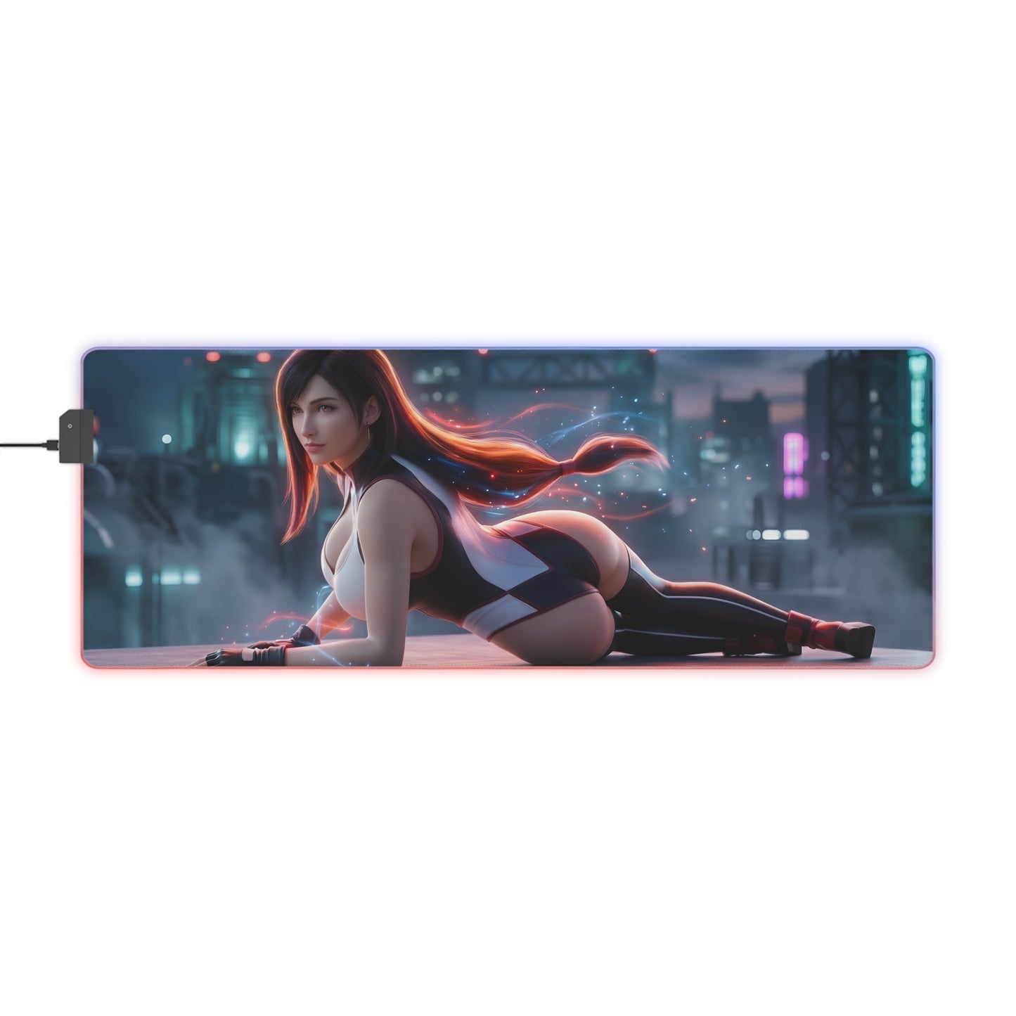 Tifa Lockhart RGB Mouse Pad – Final Fantasy Illuminated Gaming Desk Mat, Gamer Room Decor with glowing edge lighting and high‑def Tifa artwork