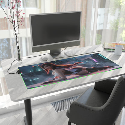 Tifa Lockhart RGB Mouse Pad – Final Fantasy Illuminated Gaming Desk Mat, Gamer Room Decor on modern desk with RGB edge lighting and high-definition character art