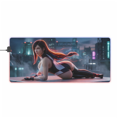 Tifa Lockhart RGB Mouse Pad – Final Fantasy Illuminated Gaming Desk Mat, Gamer Room Decor featuring high-def Tifa artwork with RGB edge lighting