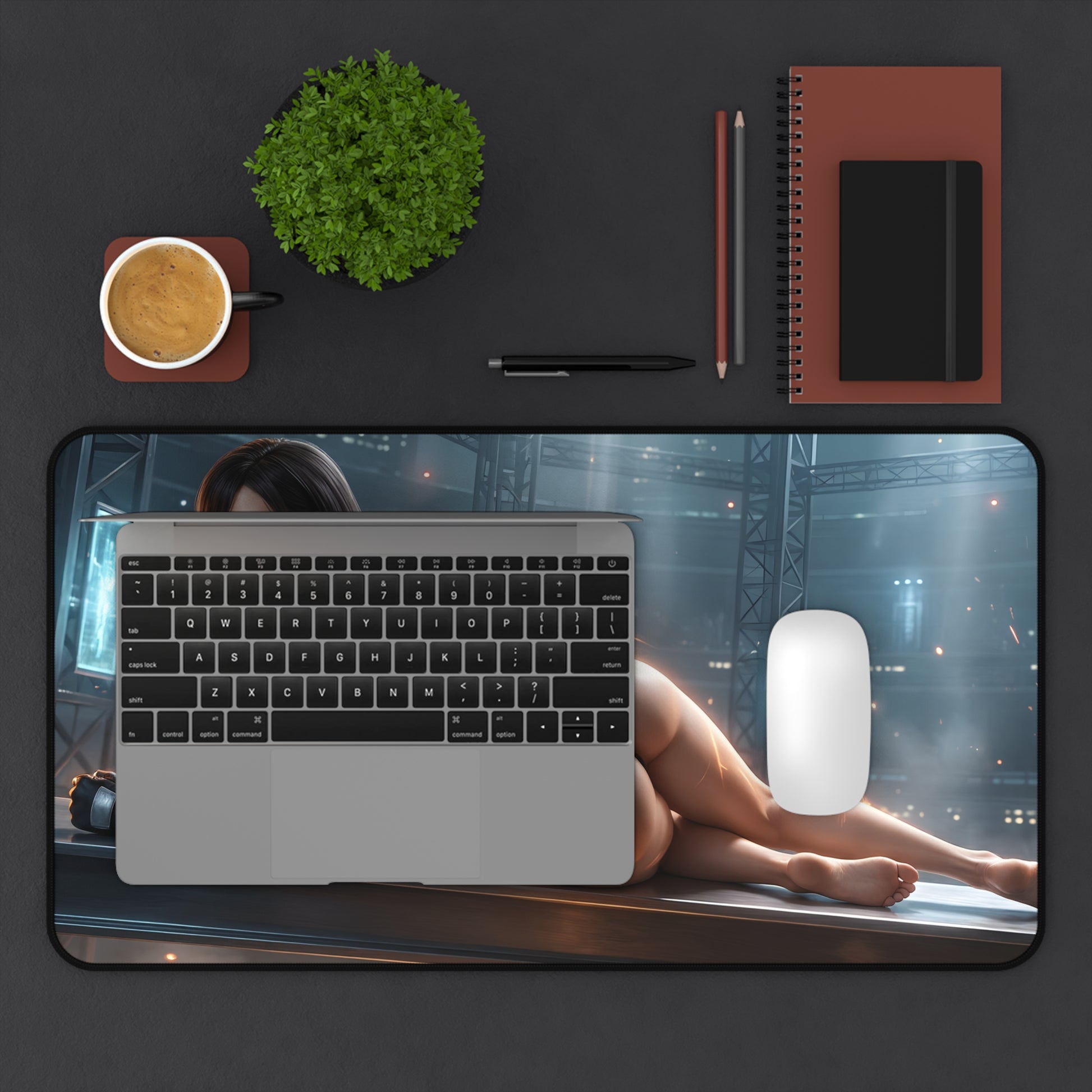 Tifa Lockhart Mouse Pad – RPG Game Gaming Mouse Pad, Stylish Gamer Desk Decor on a gaming desk with laptop and mouse