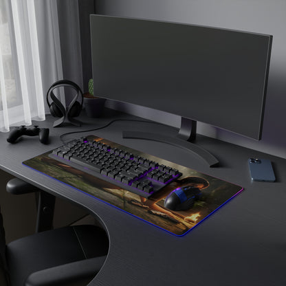 Lara Croft RGB Mouse Pad – Tomb Raider LED Desk Mat, Adventure Gamer Setup on a black gaming desk with keyboard and RGB lighting