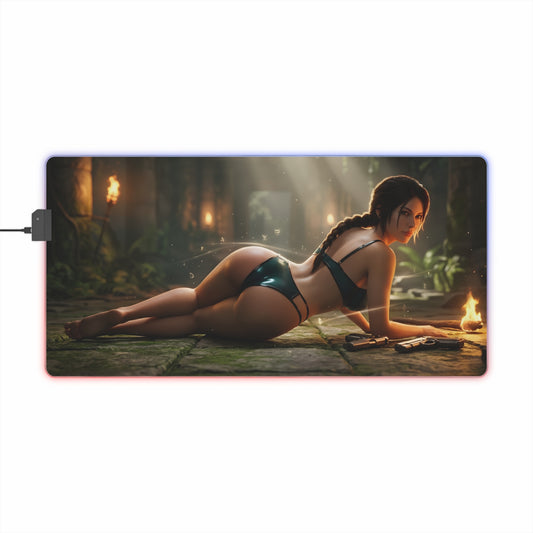 Lara Croft RGB Mouse Pad – Tomb Raider LED Desk Mat, Adventure Gamer Setup with HD adventurous heroine artwork, vibrant edge lighting and extended surface