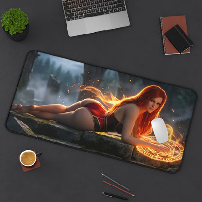 Triss Merigold Mouse Pad – Fantasy Game Gaming Mouse Pad, Stylish Gamer Desk Decor featuring fiery red-haired sorceress on large stitched gaming desk mat