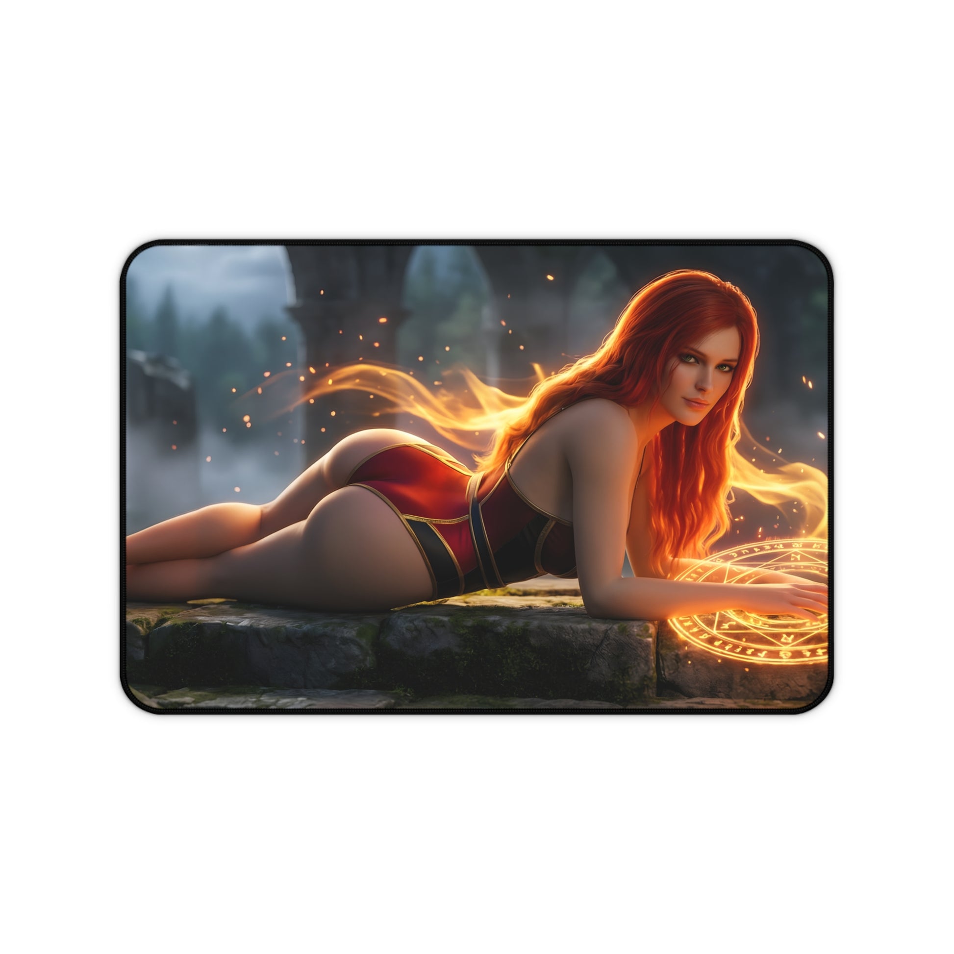 Triss Merigold Mouse Pad – Fantasy Game Gaming Mouse Pad, Stylish Gamer Desk Decor featuring red-haired fantasy character on gaming desk