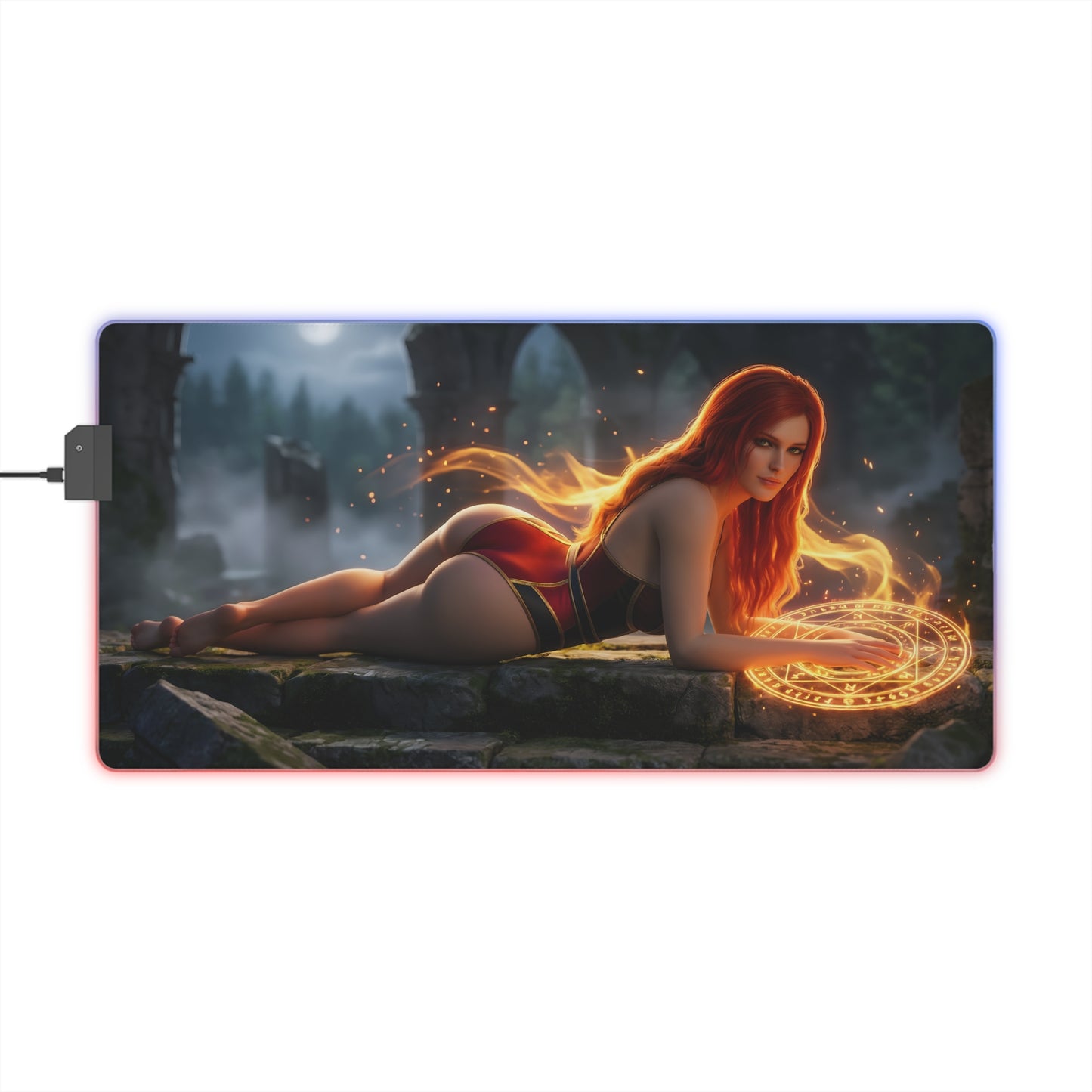Triss Merigold RGB Mouse Pad – The Witcher LED Desk Mat, Fantasy Gamer Setup featuring sorceress artwork, RGB edge lighting and extended non-slip mat