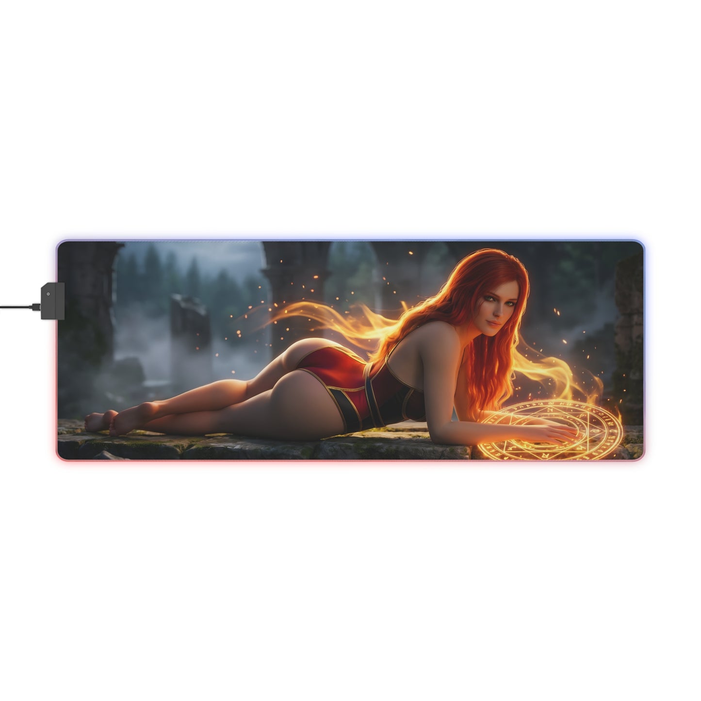 Triss Merigold RGB Mouse Pad – The Witcher LED Desk Mat, Fantasy Gamer Setup showcasing sorceress artwork, RGB edge lighting, extended non-slip gaming mat