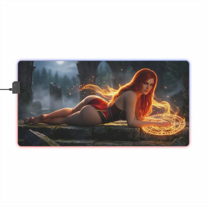 Triss Merigold RGB Mouse Pad – The Witcher LED Desk Mat, Fantasy Gamer Setup with sorceress artwork, RGB edge lighting, extended non-slip desk mat
