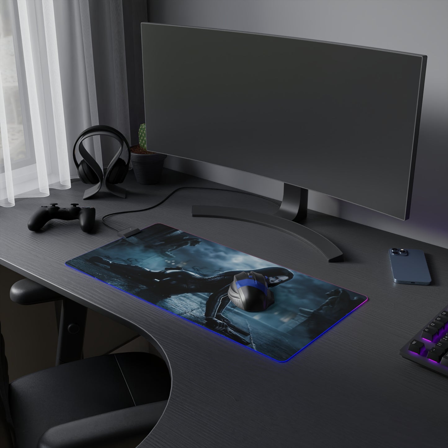 Underworld Mouse Pad, Selene LED RGB Desk Mat, Gift for Gamer, Vampire Room Decor - gothic Selene gaming desk mat with RGB lighting