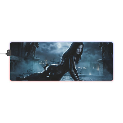 Underworld Mouse Pad, Selene LED RGB Desk Mat, Gift for Gamer, Vampire Room Decor - gothic Selene gaming desk mat with moonlit vampire scene and RGB edge
