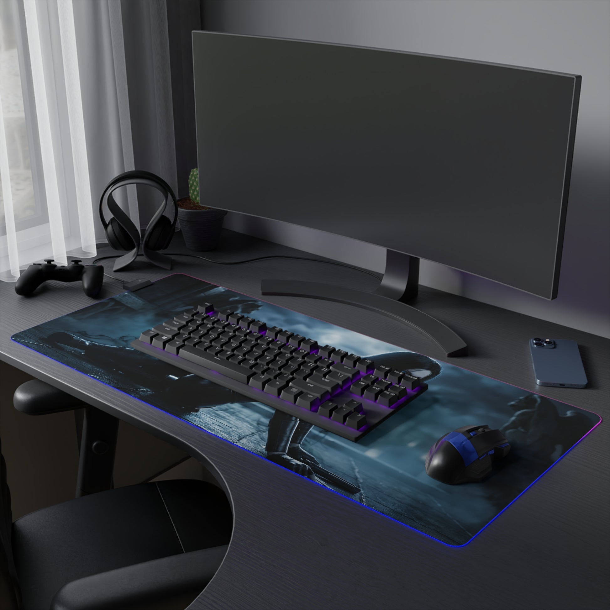 Underworld Mouse Pad, Selene LED RGB Desk Mat, Gift for Gamer, Vampire Room Decor — gothic moonlit gaming desk mat with RGB edge