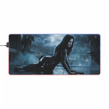 Underworld Mouse Pad, Selene LED RGB Desk Mat, Gift for Gamer, Vampire Room Decor — gothic Selene on moonlit RGB gaming desk mat