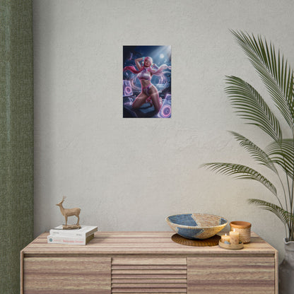 Uta Poster / Uta Wall Art / Uta Art Print / One Piece Poster featuring Uta in a glowing performance scene with motion and sound motifs