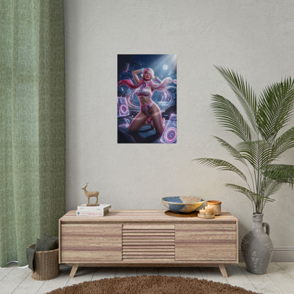 Uta Poster / Uta Wall Art / Uta Art Print / One Piece Poster featuring Uta in dynamic performance with glowing sound motifs