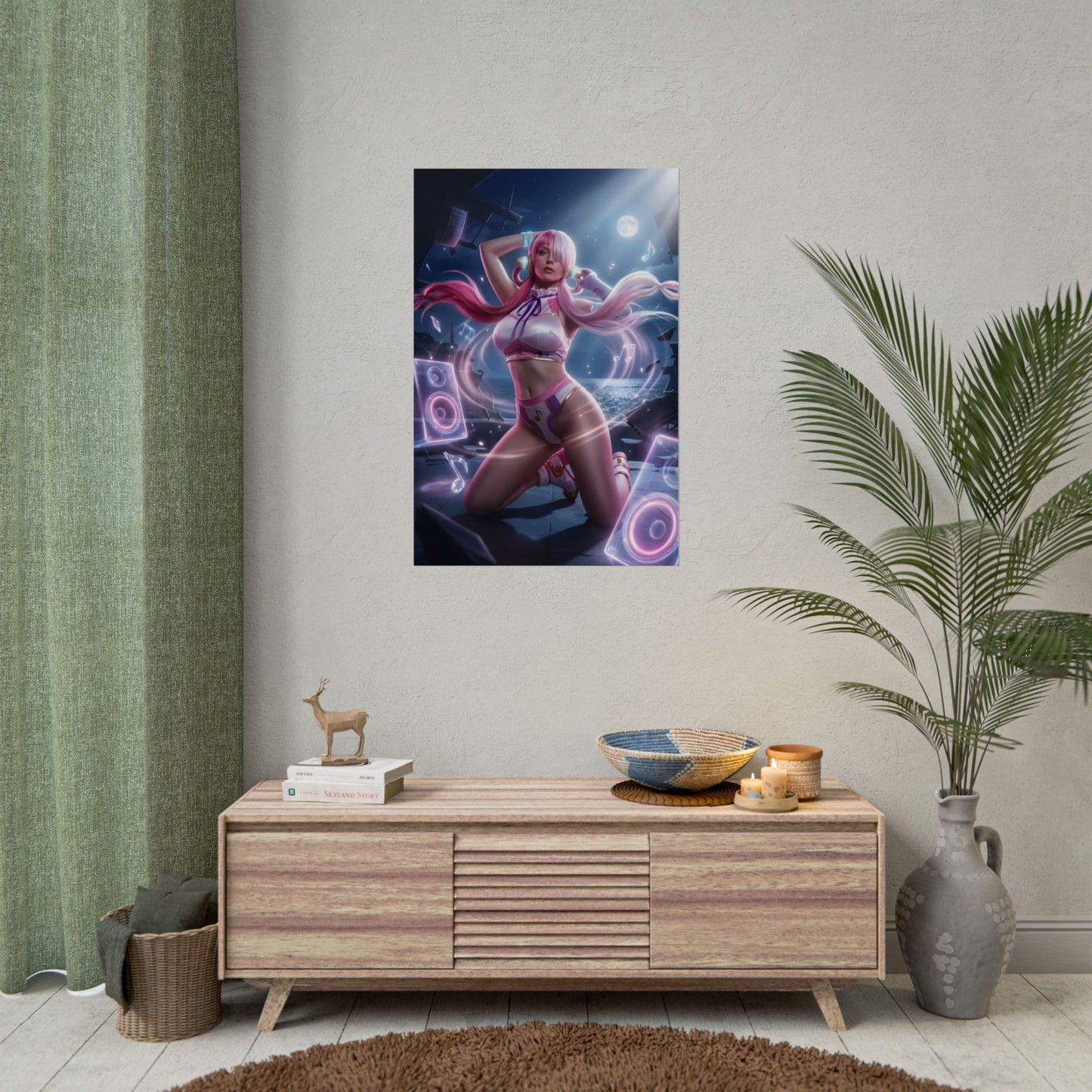 Uta Poster / Uta Wall Art / Uta Art Print / One Piece Poster - vibrant Uta performance art print with glowing speakers and motion effects