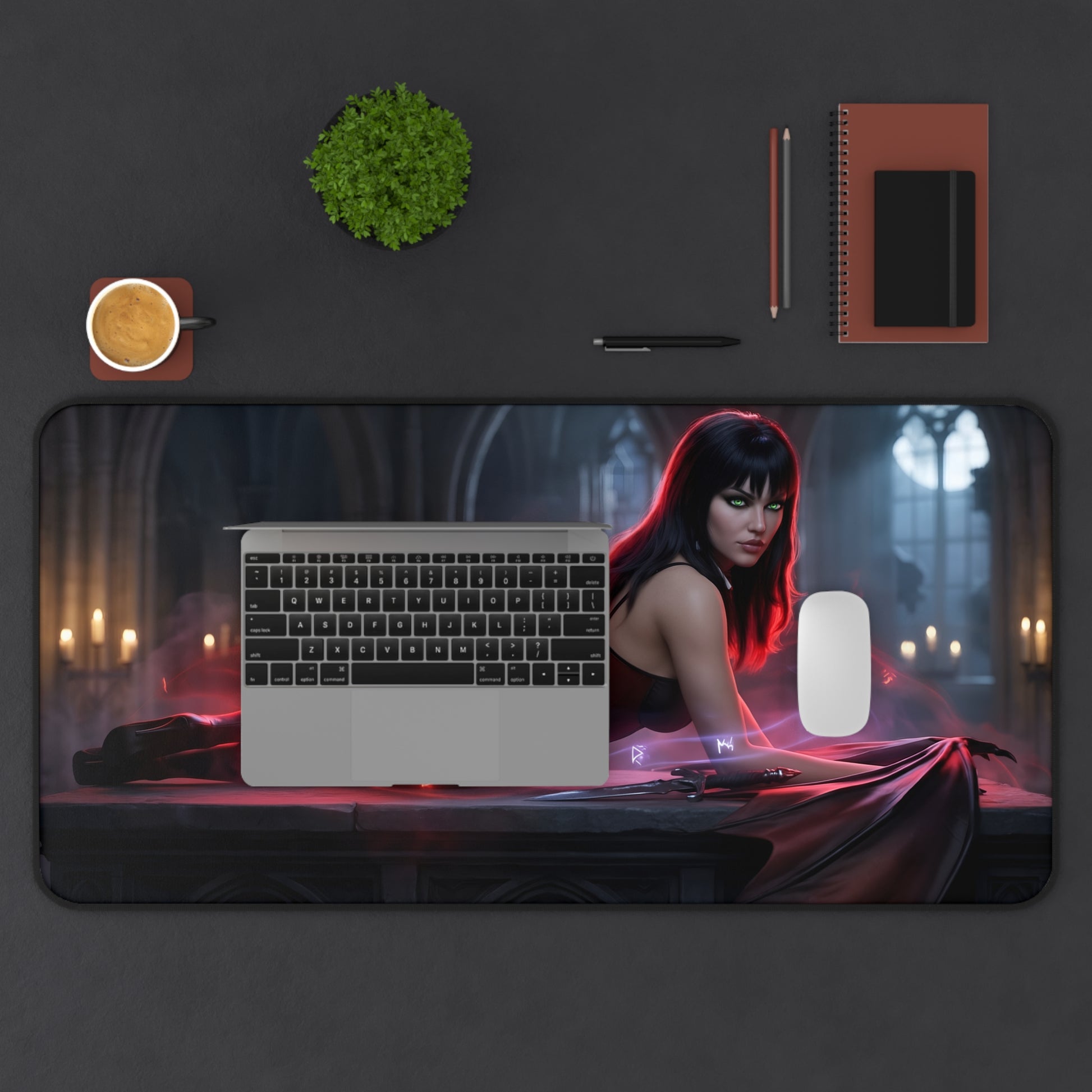 Vampirella Mouse Pad – Horror Fantasy Gaming Mouse Pad, Stylish Gamer Desk Decor featuring dark Vampirella artwork on a gaming desk