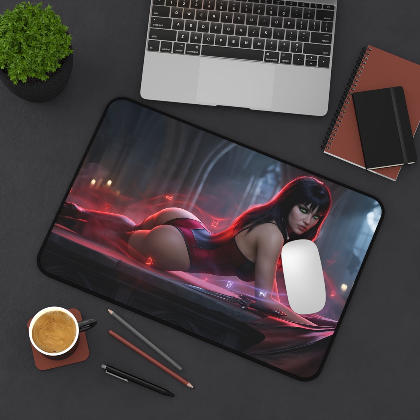 Vampirella Mouse Pad – Horror Fantasy Gaming Mouse Pad, Stylish Gamer Desk Decor featuring dark Vampirella artwork on a gaming desk setup