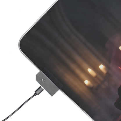 Vampirella RGB Mouse Pad – Dark Fantasy LED Desk Mat, Gamer Room Decor LED corner power connector and stitched edge on extended gaming desk mat