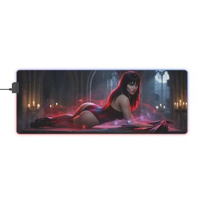 Vampirella RGB Mouse Pad – Dark Fantasy LED Desk Mat, Gamer Room Decor featuring Vampirella artwork with RGB edge lighting and extended desk coverage