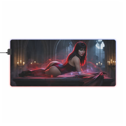 Vampirella RGB Mouse Pad – Dark Fantasy LED Desk Mat, Gamer Room Decor featuring Vampirella heroine art with RGB edge lighting on extended desk mat