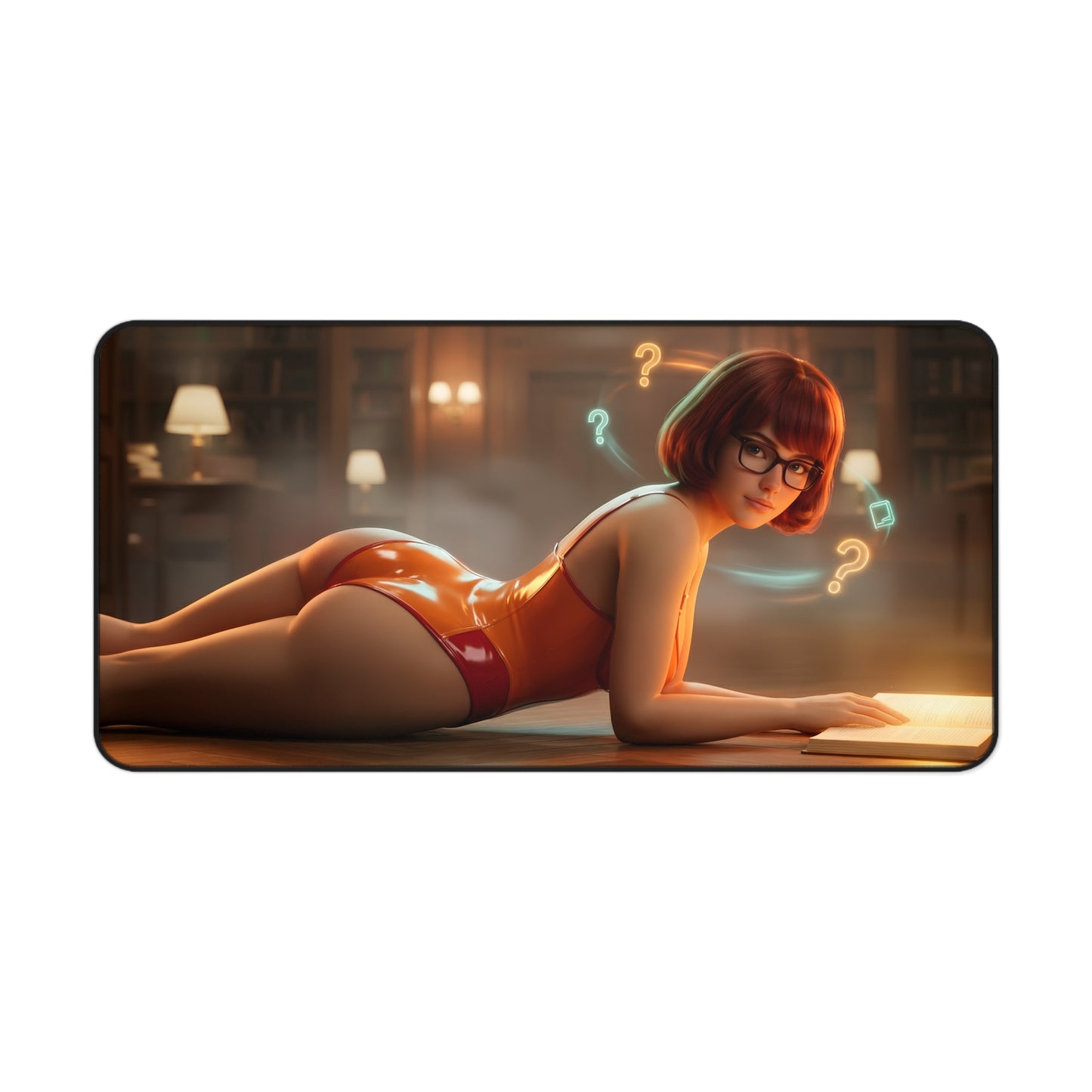 Velma Mouse Pad – Scooby-Doo Gaming Mouse Pad, Stylish Gamer Desk Decor showing Velma in library reading with stylish gamer desk decor vibe