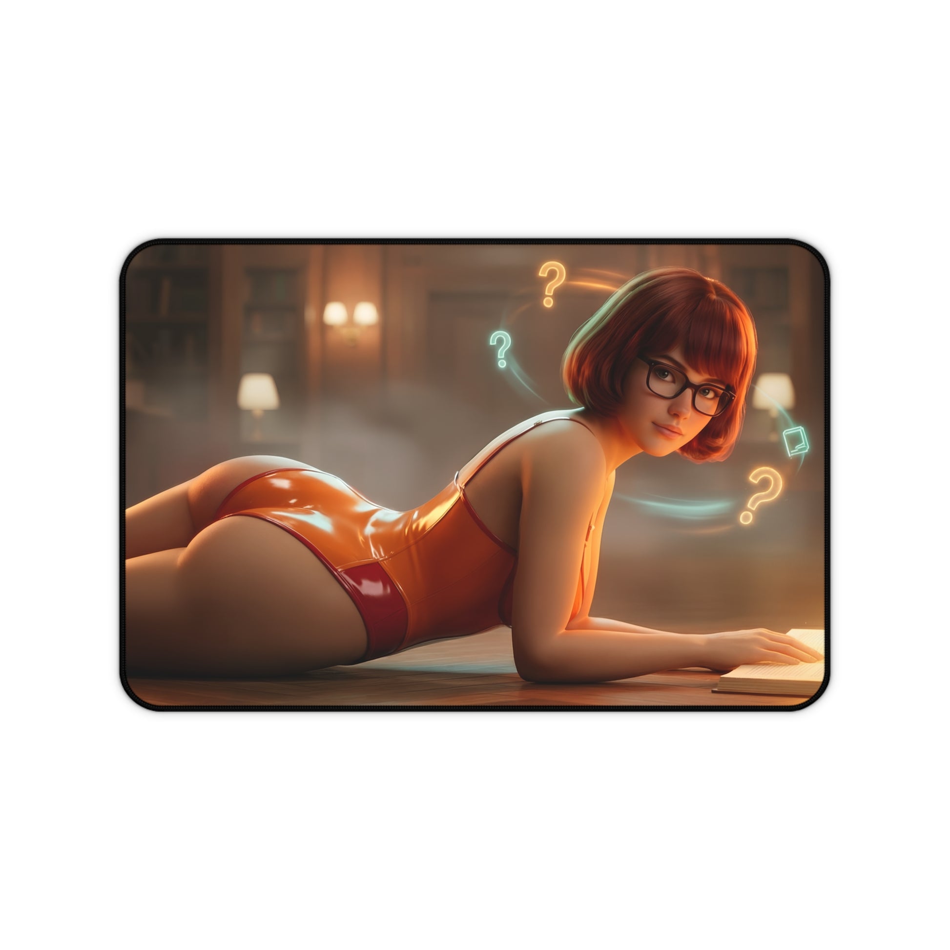 Velma Mouse Pad – Scooby-Doo Gaming Mouse Pad, Stylish Gamer Desk Decor showing Velma in orange outfit on gaming desk pad