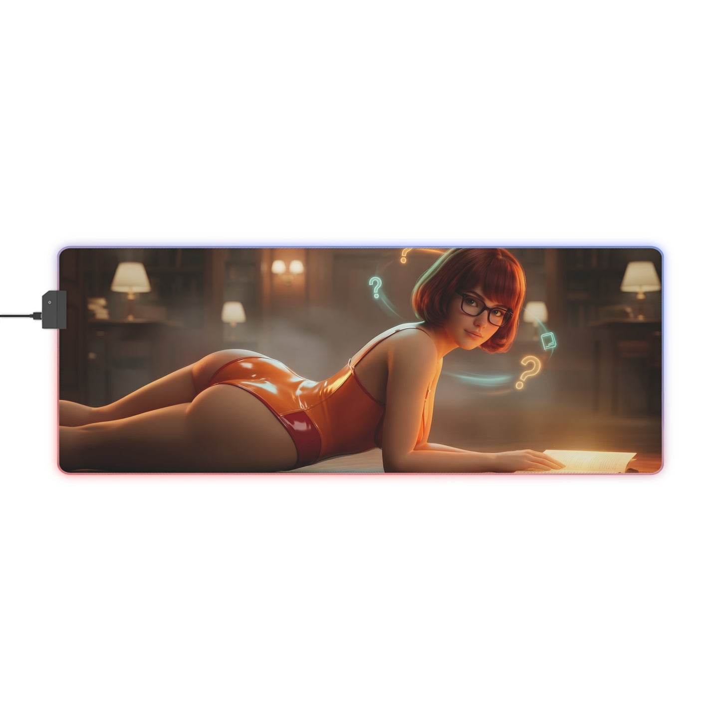 Velma RGB Mouse Pad – Scooby-Doo LED Illuminated Desk Mat, Gamer Room Decor LED gaming desk mat with Velma art, RGB edge lighting, non-slip base