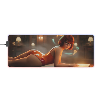 Velma RGB Mouse Pad – Scooby-Doo LED Illuminated Desk Mat, Gamer Room Decor LED gaming desk mat with Velma art, RGB edge lighting, non-slip base