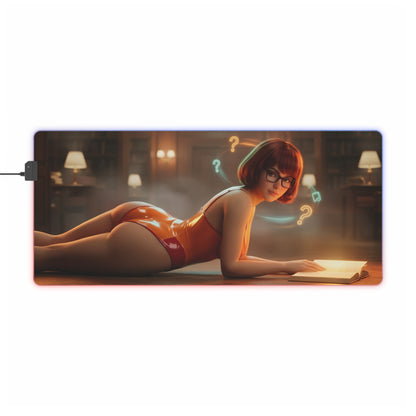 Velma RGB Mouse Pad – Scooby-Doo LED Illuminated Desk Mat, Gamer Room Decor - illustrated Velma in glossy outfit on RGB illuminated gaming desk mat