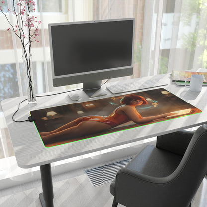 Velma RGB Mouse Pad – Scooby-Doo LED Illuminated Desk Mat, Gamer Room Decor on modern white desk with glowing RGB edge and Velma artwork