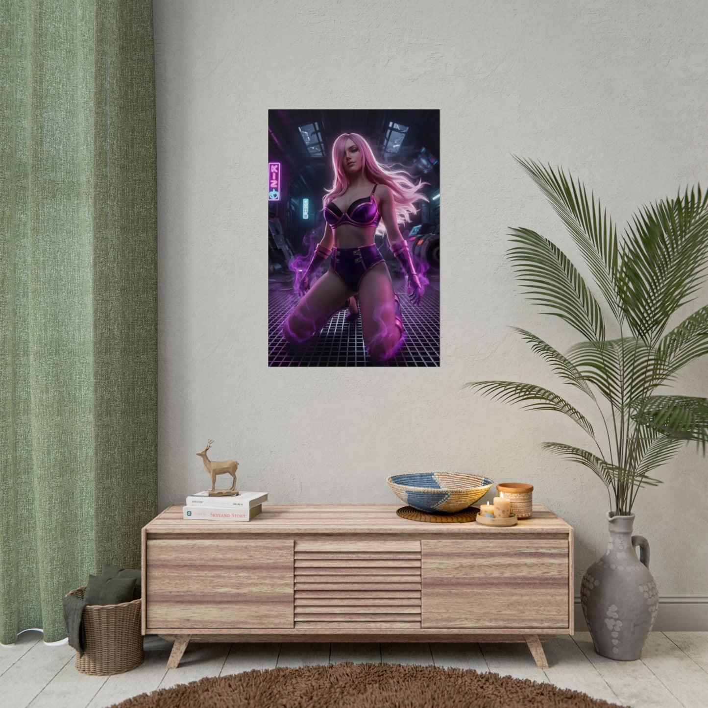 Vinsmoke Reiju Poster / Vinsmoke Reiju Wall Art / Vinsmoke Reiju Art Print / One Piece Poster - neon nighttime portrait of Vinsmoke Reiju in confident pose
