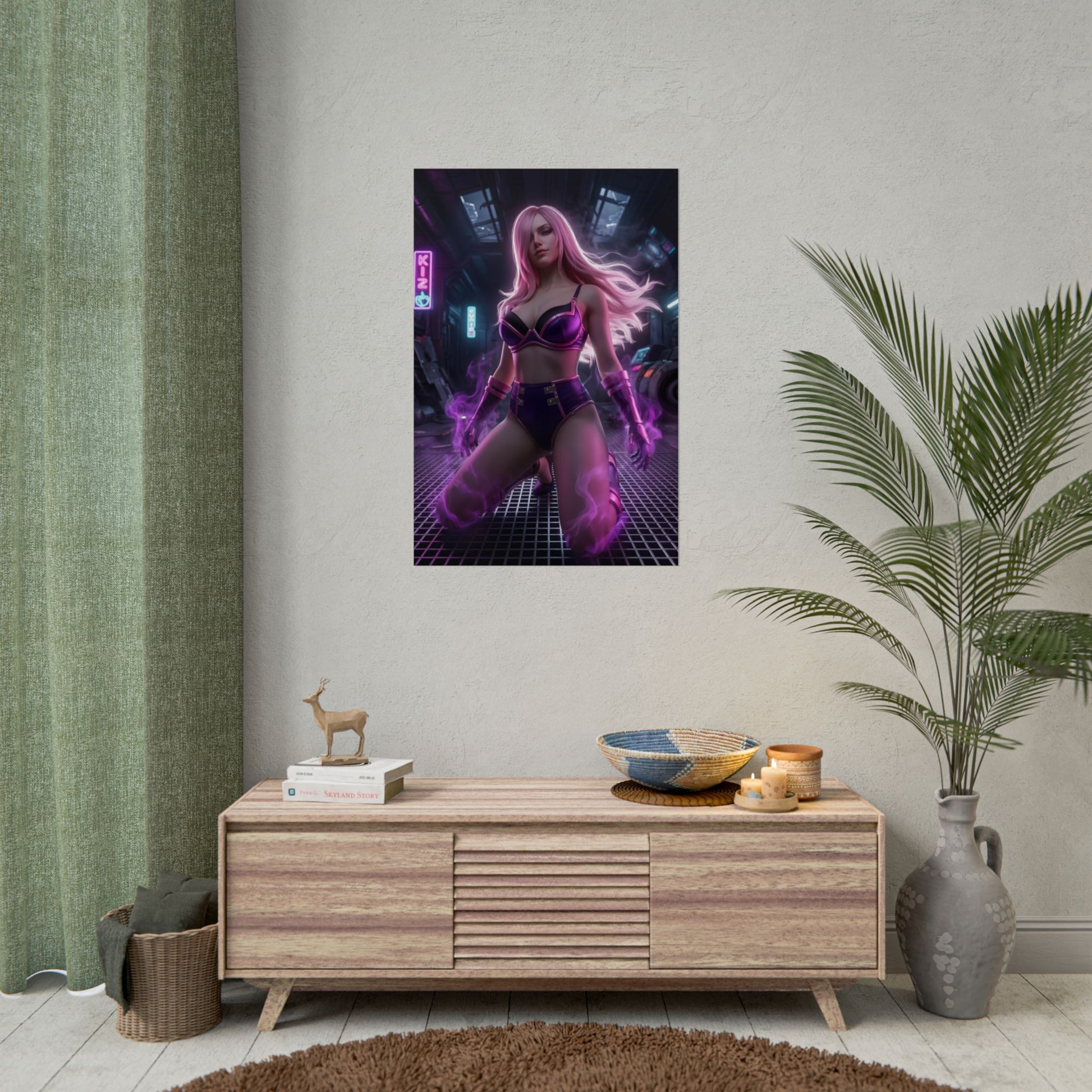 Vinsmoke Reiju Poster / Vinsmoke Reiju Wall Art / Vinsmoke Reiju Art Print / One Piece Poster - neon nighttime portrait of Vinsmoke Reiju in confident pose