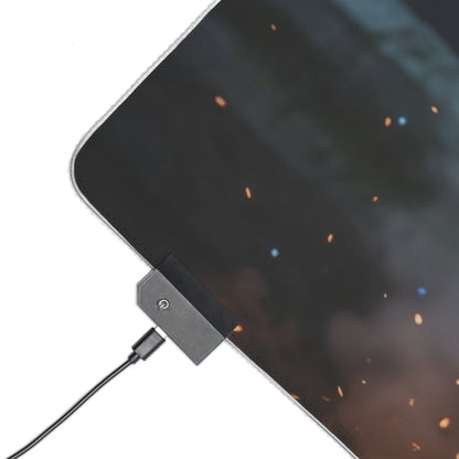 The Witcher Mouse Pad, Ciri LED RGB Desk Mat, Gift for Gamer, Fantasy Room Decor – close-up of RGB desk mat corner with USB controller and ember art