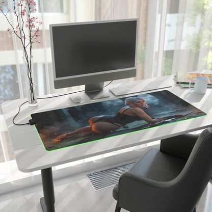 The Witcher Mouse Pad, Ciri LED RGB Desk Mat, Gift for Gamer, Fantasy Room Decor - Ciri warrior artwork on RGB gaming desk mat