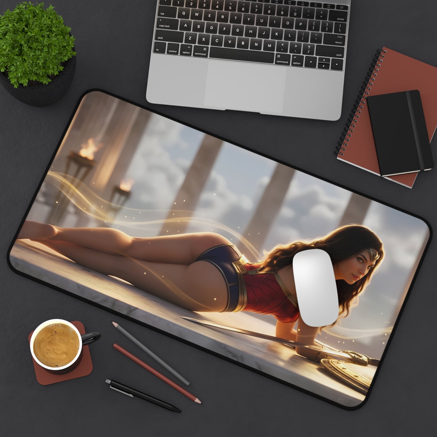 Wonder Woman Mouse Pad – DC Comics Gaming Mouse Pad, Stylish Gamer Desk Decor featuring reclining Wonder Woman artwork on a large gaming desk mat