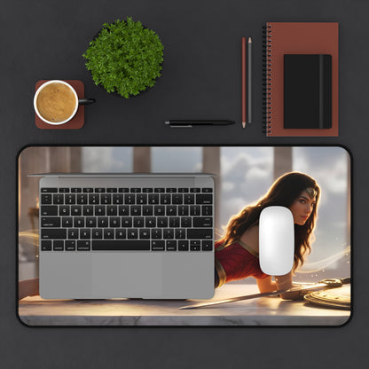 Wonder Woman Mouse Pad – DC Comics Gaming Mouse Pad, Stylish Gamer Desk Decor on gaming desk with laptop, mouse and Wonder Woman artwork