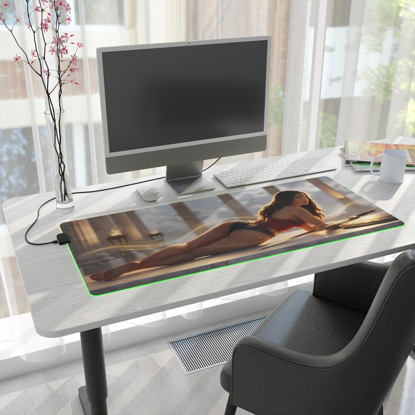 Wonder Woman RGB Mouse Pad – DC Comics LED Desk Mat, Superhero Gamer Setup featuring HD Wonder Woman artwork, RGB edge lighting, extended non-slip desk mat