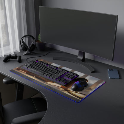 Wonder Woman RGB Mouse Pad – DC Comics LED Desk Mat, Superhero Gamer Setup on a sleek gaming desk with RGB edge lighting and full keyboard coverage