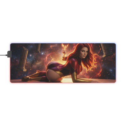 X-Men Mouse Pad – Jean Grey Illuminated RGB Desk Mat, Gaming Setup Decor, Gift Idea showing Jean Grey cosmic aura, LED border, anti-slip base