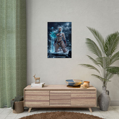Yamato Poster / Yamato Wall Art / Yamato Art Print / One Piece Poster - epic Yamato warrior in icy landscape, bold silhouette and flowing hair