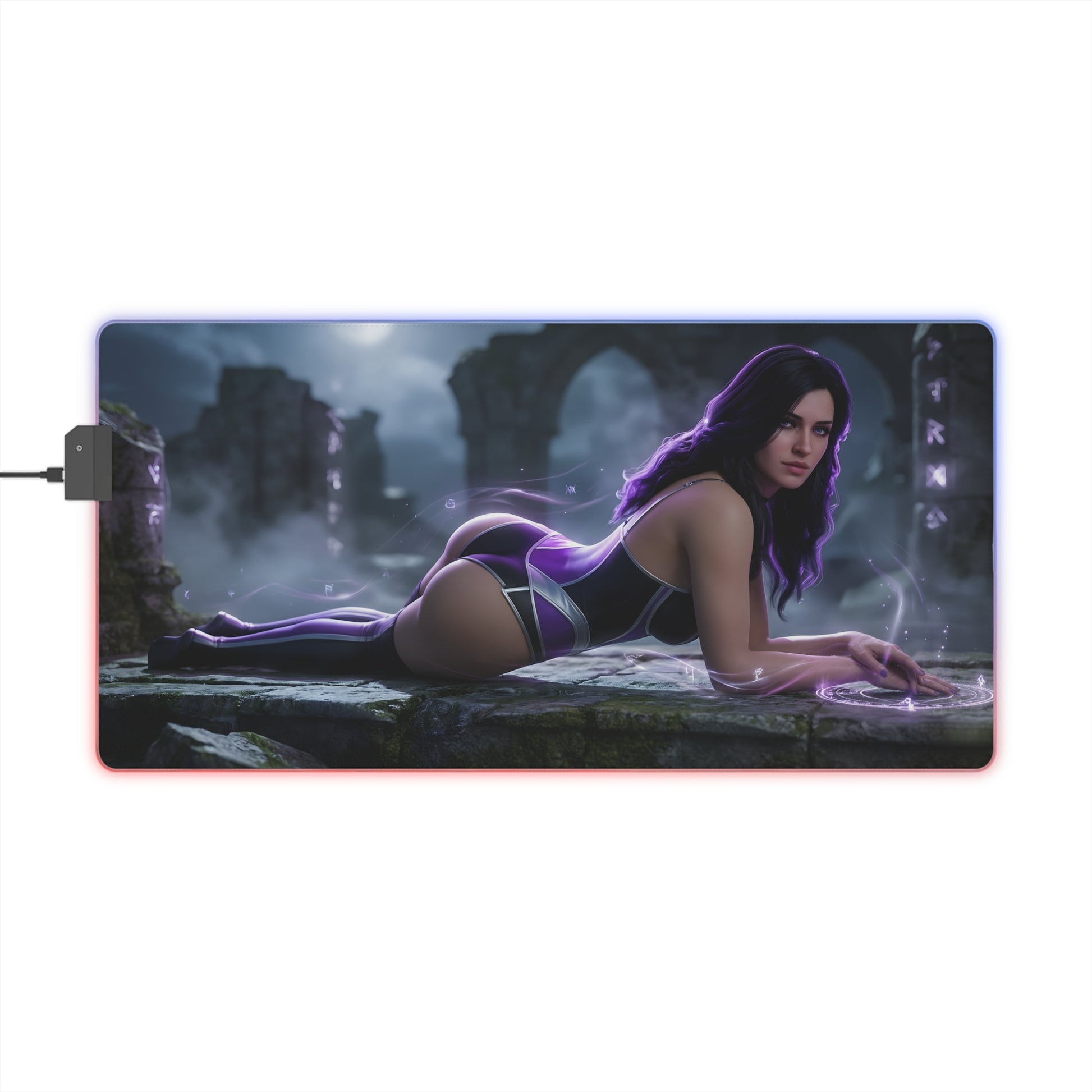 Yennefer RGB Mouse Pad – The Witcher Illuminated Desk Mat, Fantasy Gamer Decor featuring sultry sorceress art, RGB edge lighting, extended gaming surface