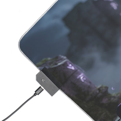 Yennefer RGB Mouse Pad – The Witcher Illuminated Desk Mat, Fantasy Gamer Decor close-up showing RGB controller, stitched edge and high-def sorceress print