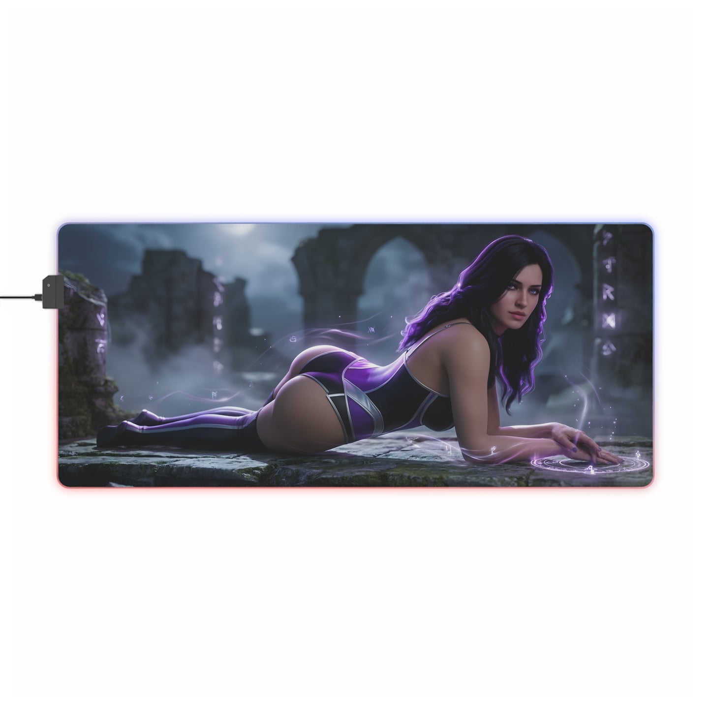 Yennefer RGB Mouse Pad – The Witcher Illuminated Desk Mat, Fantasy Gamer Decor featuring sorceress artwork with vibrant RGB edge lighting