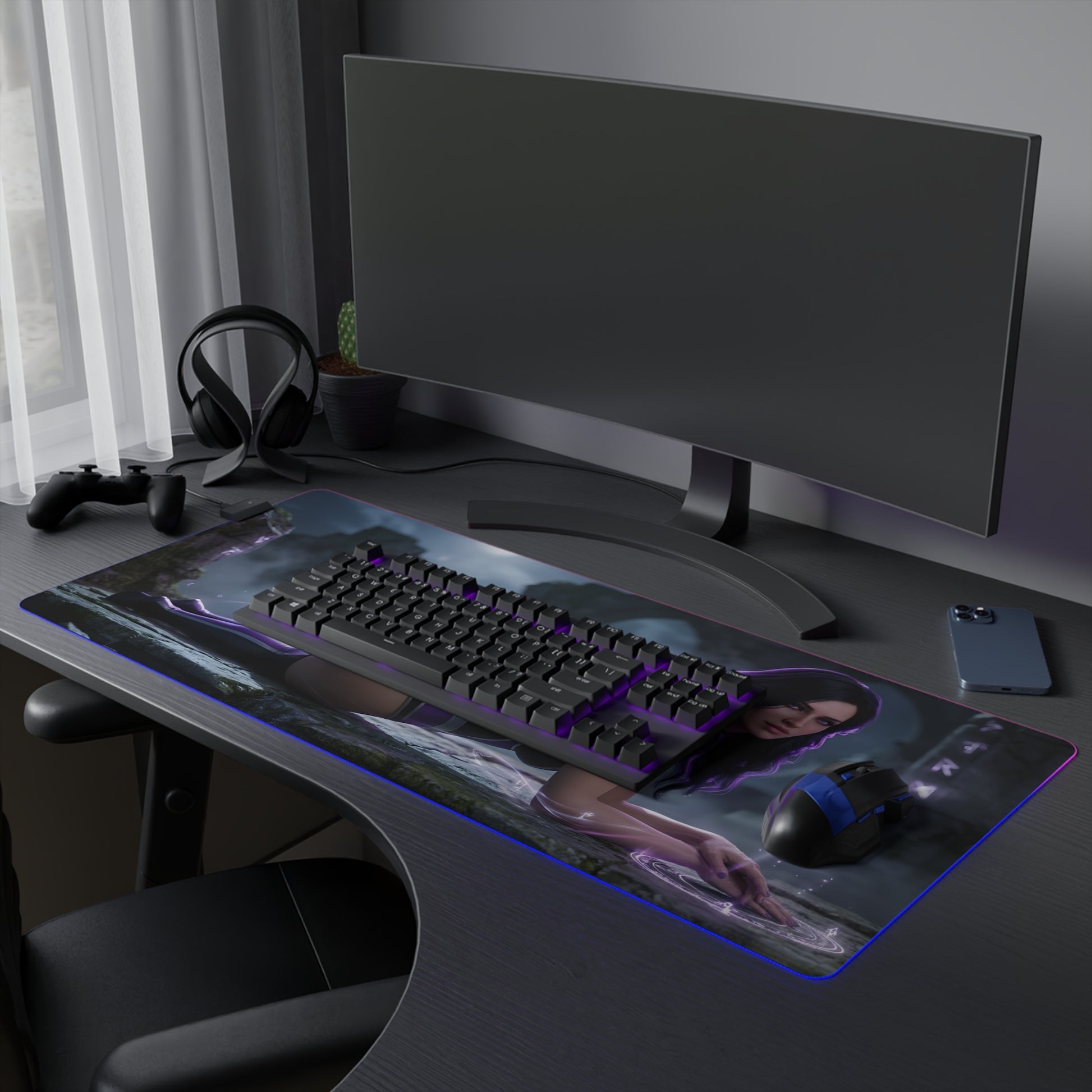 Yennefer RGB Mouse Pad – The Witcher Illuminated Desk Mat, Fantasy Gamer Decor illuminated extended desk mat with sorceress artwork and RGB edge lighting
